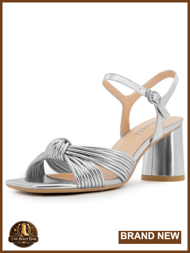 Chunky Block Heel Strappy Metallic Braided Knot Square Open Toe Ankle Strap